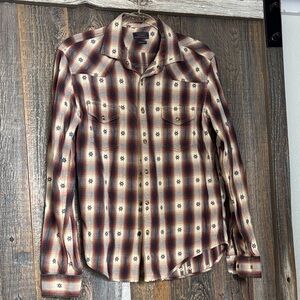 Zara Western Plaid Button-Up Shirt in Cream, Red, Black